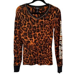 Y2K Baby Phat Leopard Print Top Sleeve McBling Indie Sleaze Waffle Tee Large